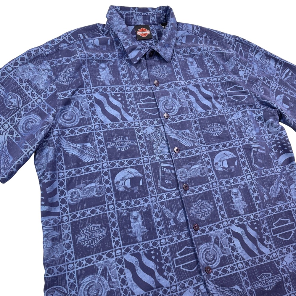 Harley-Davidson Tori Richard Hawaiian Short Sleeve Button Shirt Mens XL Blue